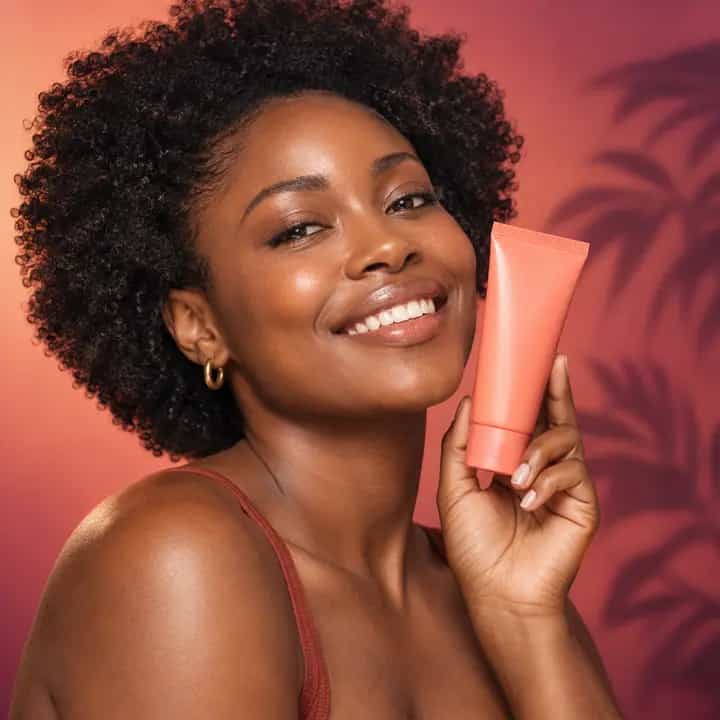 Beauty campaign image with a product and creator