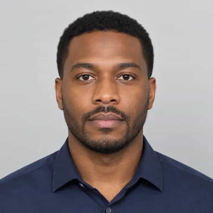 Portrait prepared in a simple passport-photo style